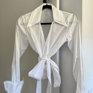 Anne Fontaine Patsy Cotton White Wrap Around Tie Blouse. Size 2